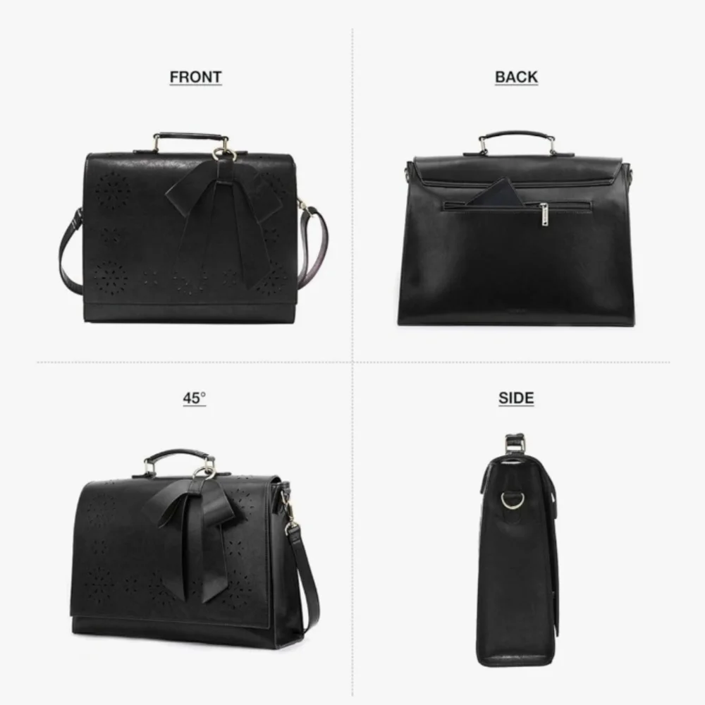 Black Laptop Bag with Decorative Bow - Women Bags Laptop Bags